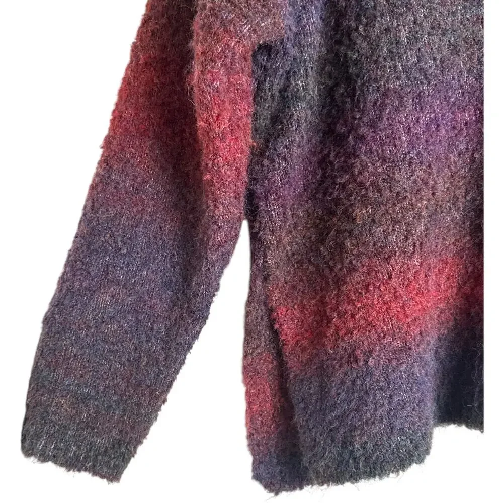Natural Life XL Fuzzy Striped V-Neck Sweater Boho Cozy Soft Oversized